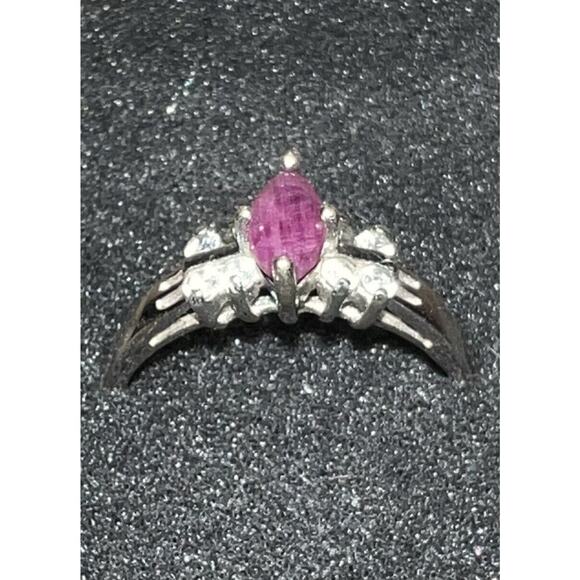 Sterling Silver 925 Ruby And CZ Cluster Ring Size 10 Jewelry Gift - Picture 1 of 11